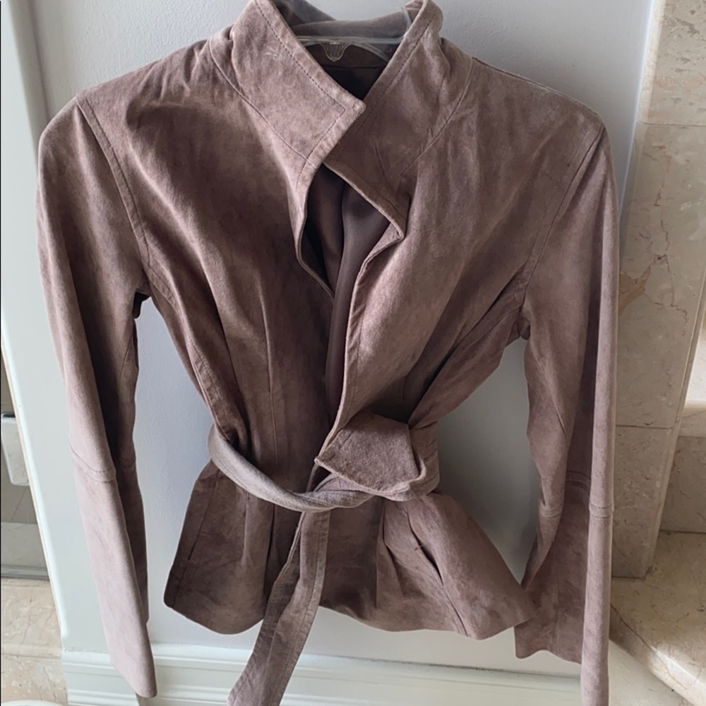 Karen Kline pink seude blazer with belt